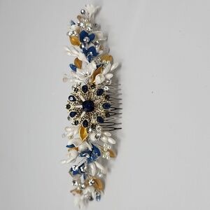 Elegant Blue and Gold Floral Headband